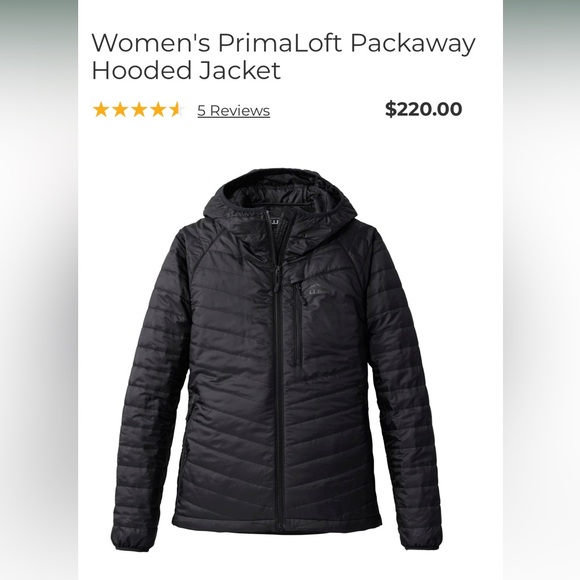 L.L. Bean Black Women's PrimaLoft Packaway Hooded Jacket - Picture 3 of 9
